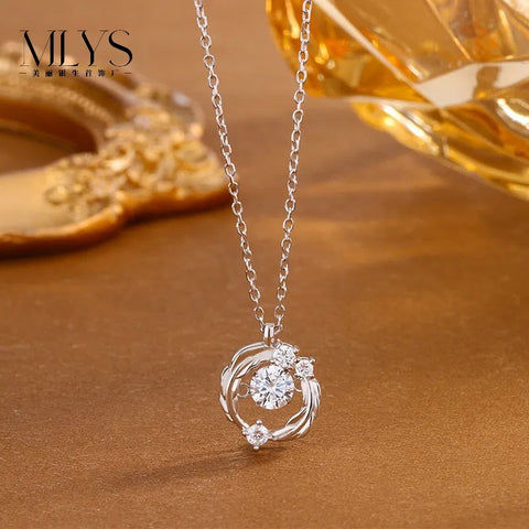 S925 Sterling Silver Moissanite Feather Necklace For Women