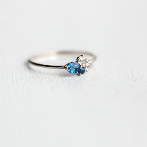 18K Gold Plated Three Ring Set Inlaid Topaz Sea Blue Gemstone Ring