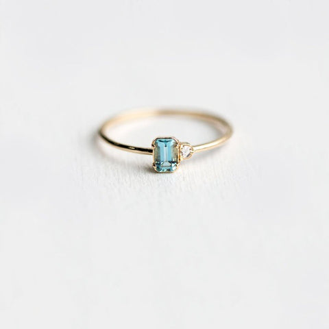 18K Gold Plated Three Ring Set Inlaid Topaz Sea Blue Gemstone Ring