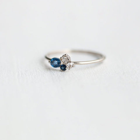 18K Gold Plated Three Ring Set Inlaid Topaz Sea Blue Gemstone Ring