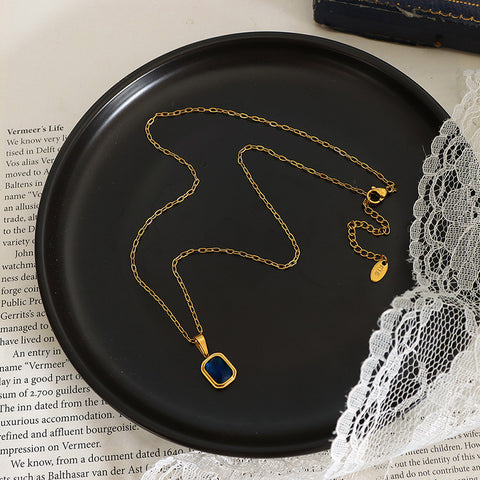 European And American Titanium Steel Plated 18K Real Gold High-grade Light Luxury Inlaid Blue Crystal